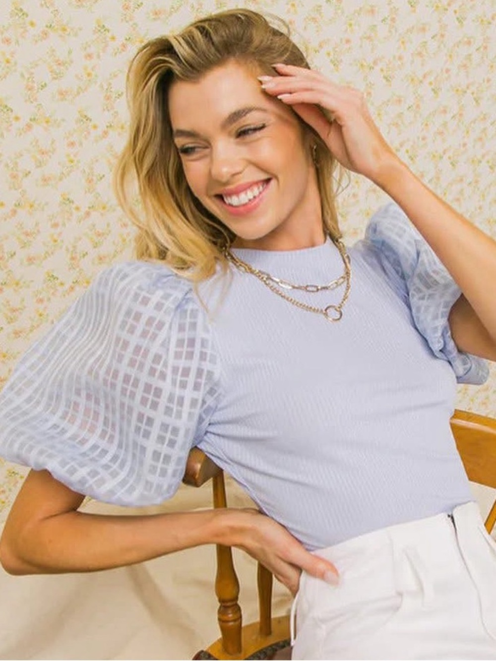 Jealous Tomato Light Pastel Blue Ribbed Crewneck Top